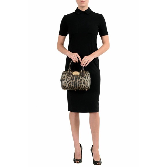 NIB ROBERTO CAVALLI BOWLING MULTI COLOR LEOPARD PRINT COATED CANVAS ZIPPER BAG - Picture 2 of 12